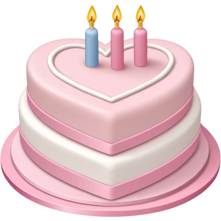 heart shaped birthday cake, pastel pink and white layers, cute and simple emoji