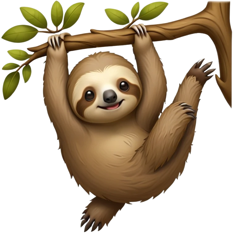 cinematic-sloth-realistic-full-body-hanging-emoji,-long-curved-claws-clinging-to-a-tree,-thick-shaggy-brown-fur-slightly-ruffled,-head-tilted-dramatically,-slow-blinking-eyes-filled-with-serene-wisdom,-simplified-yet-realistic-focused-features,-highly-detailed,-glowing-with-an-almost-sarcastic-glow emoji