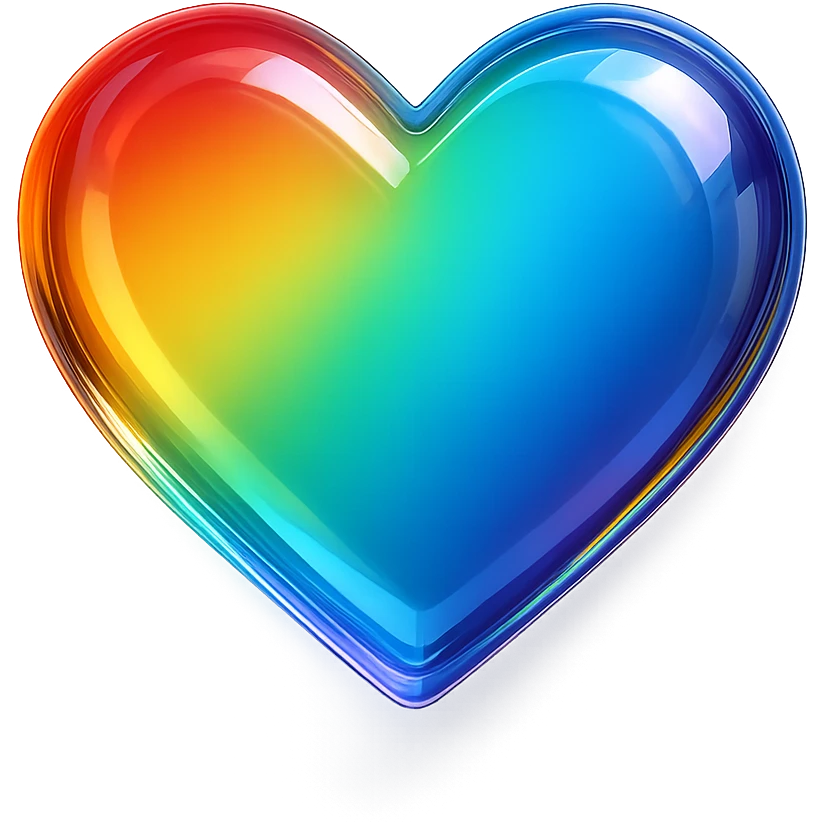 heart icon with a rainbow glass effect, digital illustration emoji