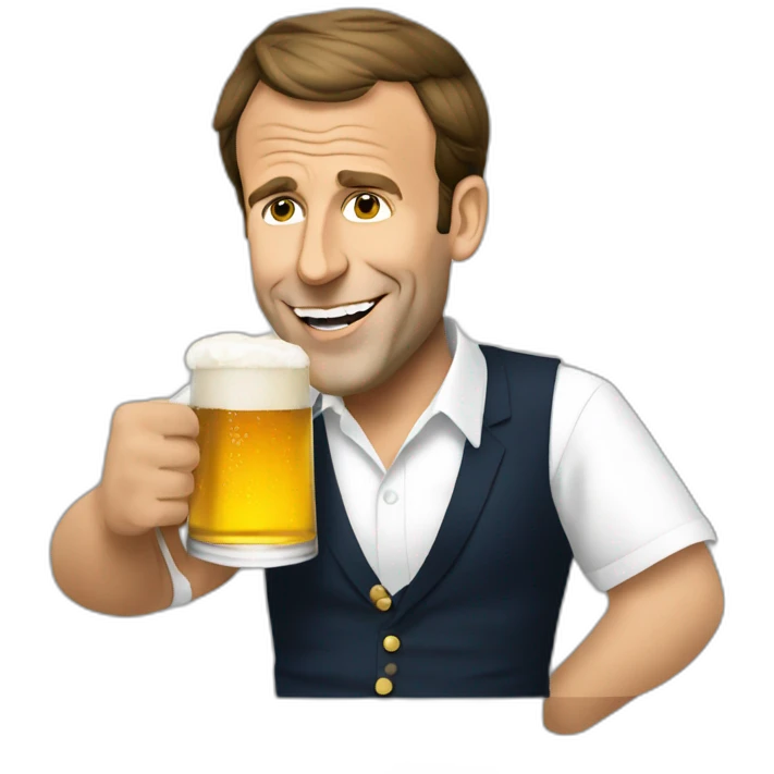 Emmanuel Macron drinking a beer emoji