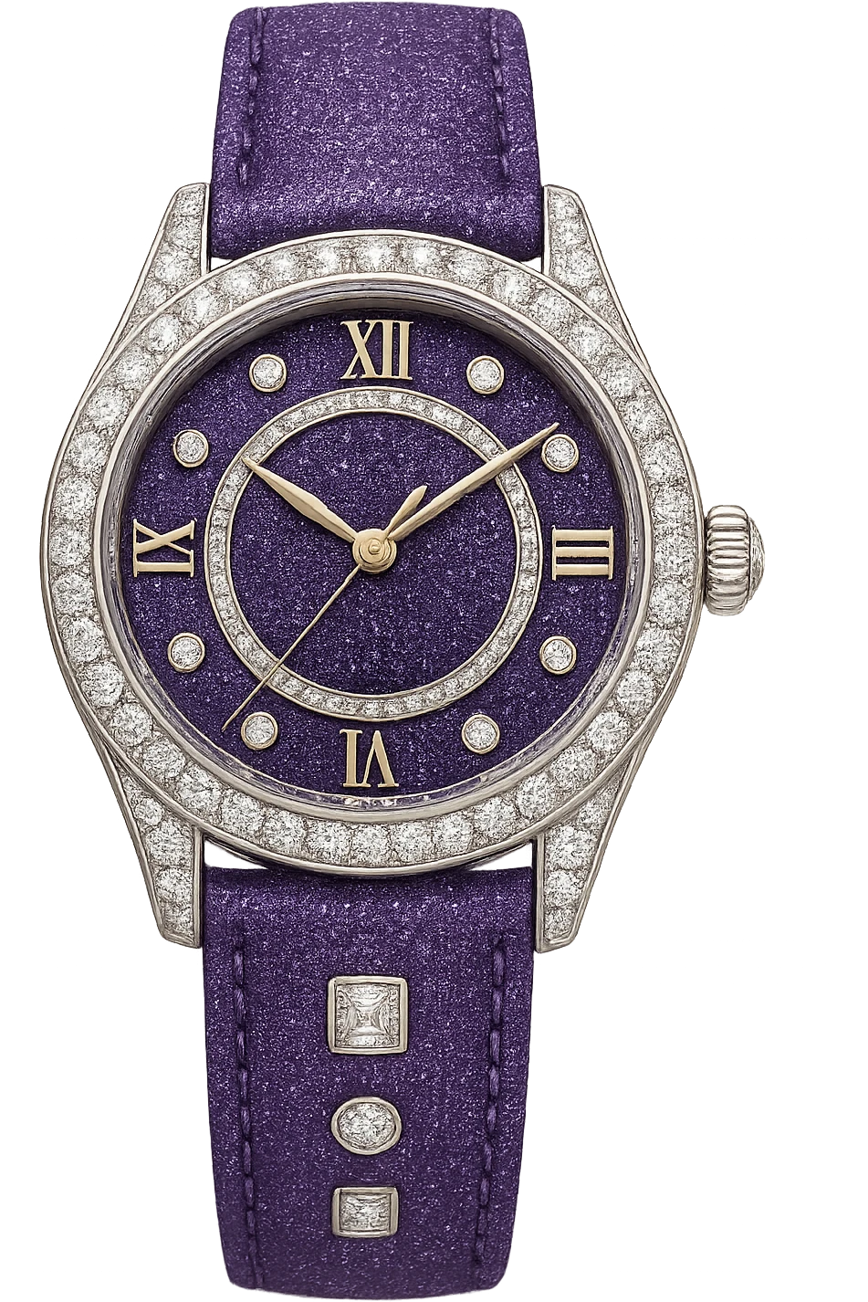 purple sparkly luxury watch emoji
