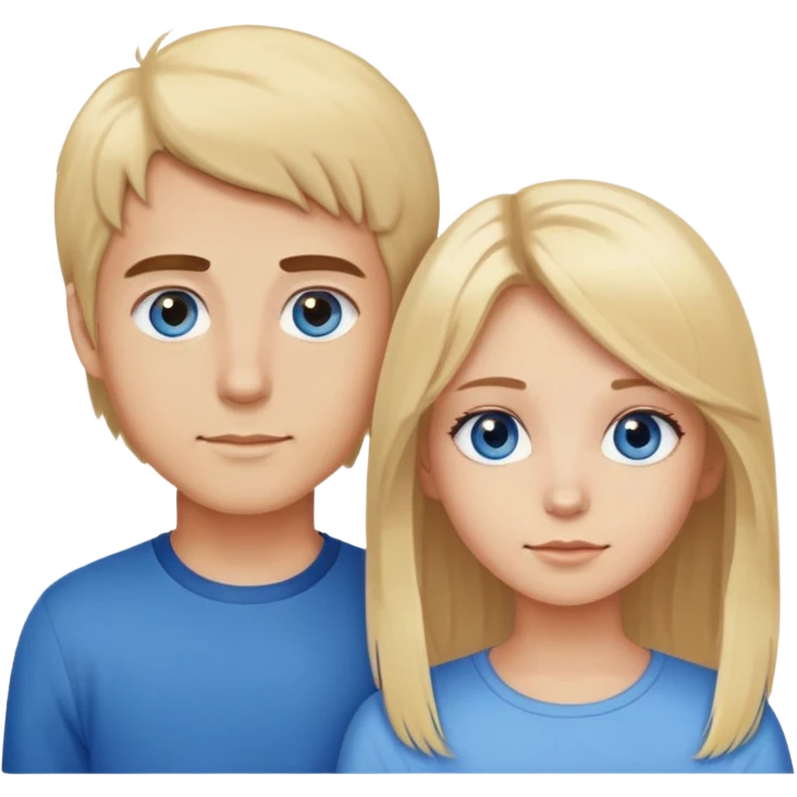 Brother and sister, brother has brown eyes and hair and sister has blond hair and blue eyes emoji