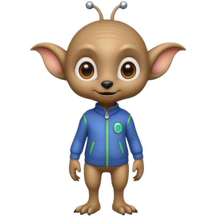 full body cute humanoid peacefull alien furry with 2 legs and eye stalks stands upright and looks intelligent ...wears clothing. not green..looks happy and cudly... has 3 eyes emoji