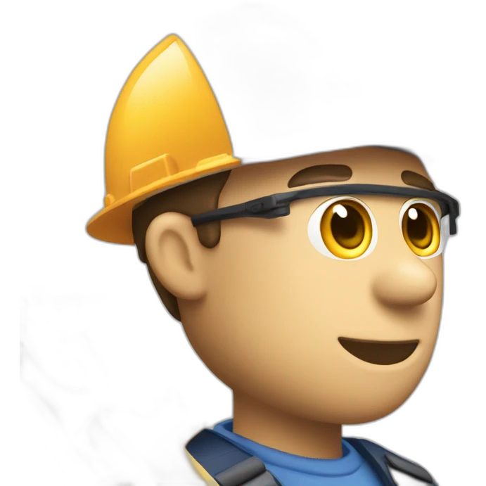 A pixelated logo of a builder with a cap on, and a building tool in front of his face emoji