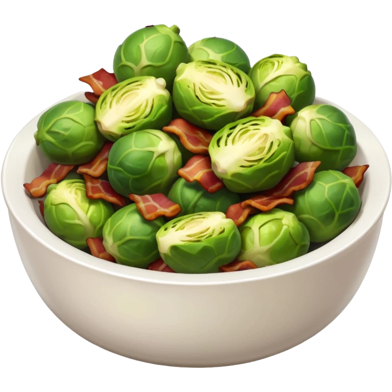 realistic char boiled brussel sprouts with bacon bits in a white bowl emoji