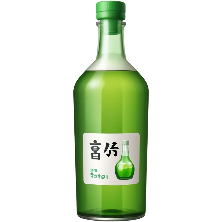 korean soju, green bottle with white label on it written soju  emoji