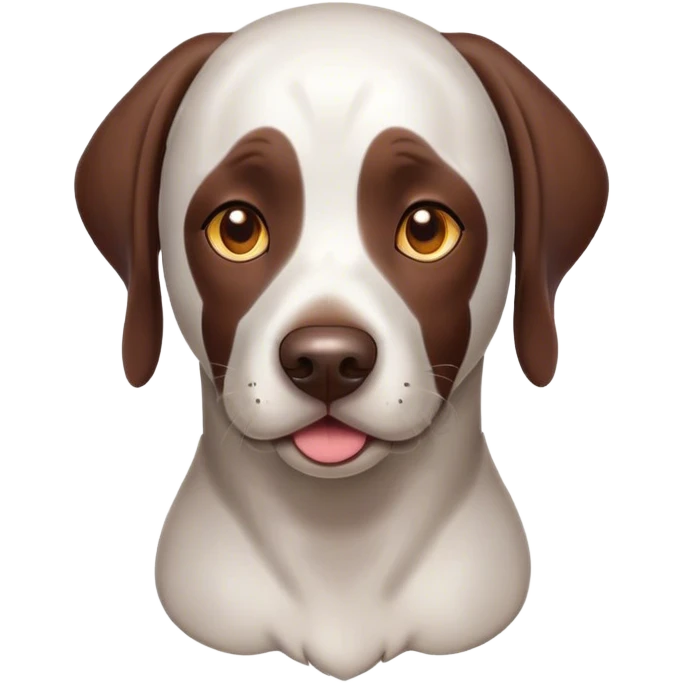 Cinematic Cute German Pointer Portrait Emoji, Head tilted playfully and inquisitively, showcasing a smooth liver and white coat with a healthy sheen, round, sparkling brown eyes filled with curiosity, Simplified yet irresistibly adorable features, highly detailed, glowing with a warm, friendly glow, high shine, affectionate and spirited, stylized with a touch of whimsy, bright and endearing, soft glowing outline, capturing the essence of a mischievous yet loving companion, so playful it feels like it could dash out of the screen and into your arms! emoji