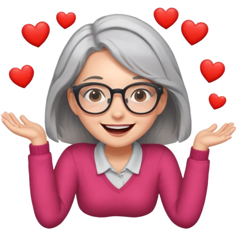 Shoulder length gray hair girl with glasses rolling on floor laughing with hearts  emoji