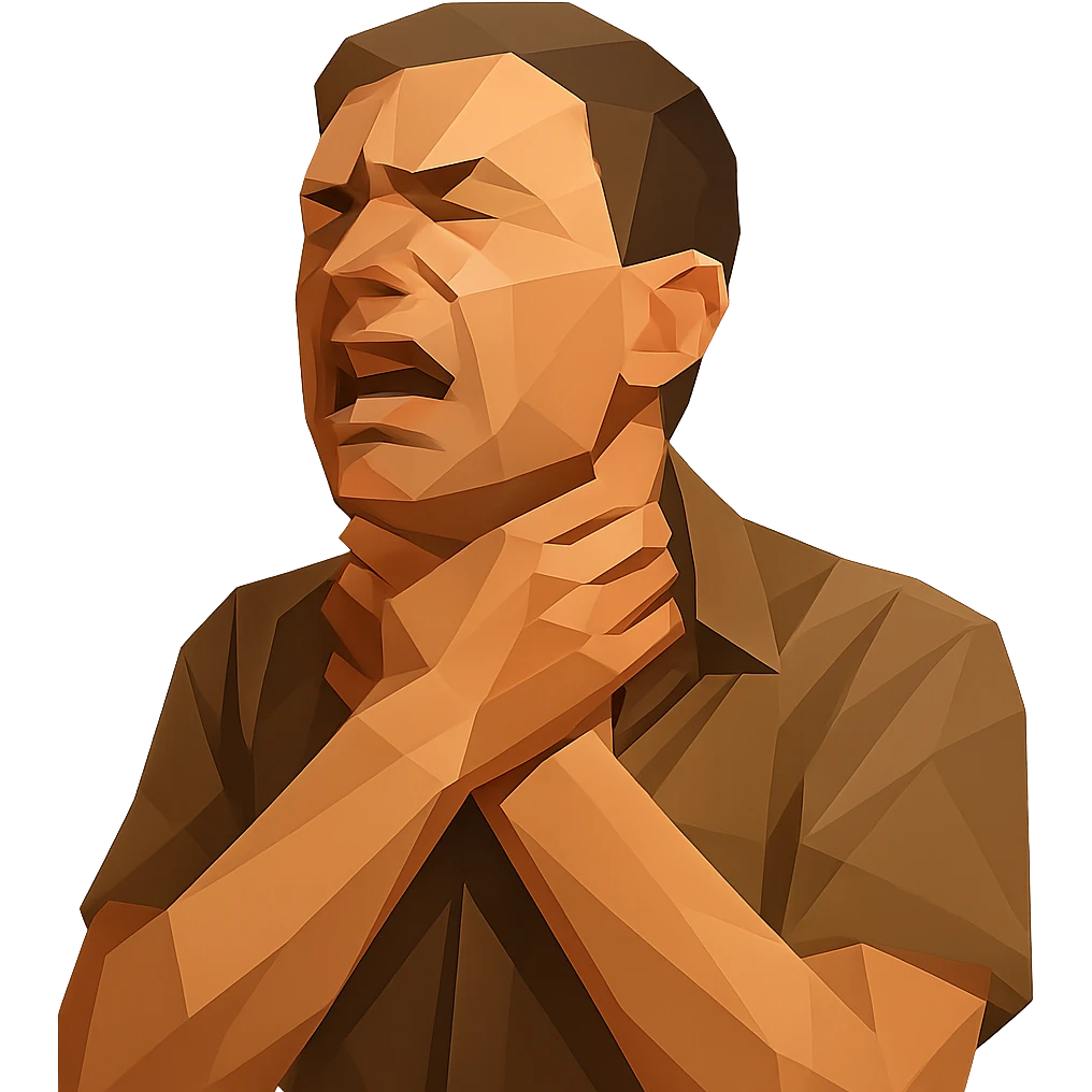 polygonal style man choking himself with his hands, no background emoji