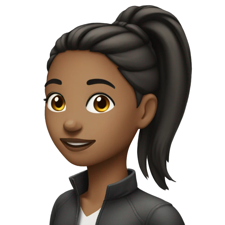 girl medium tone skin black slim ponytail emoji