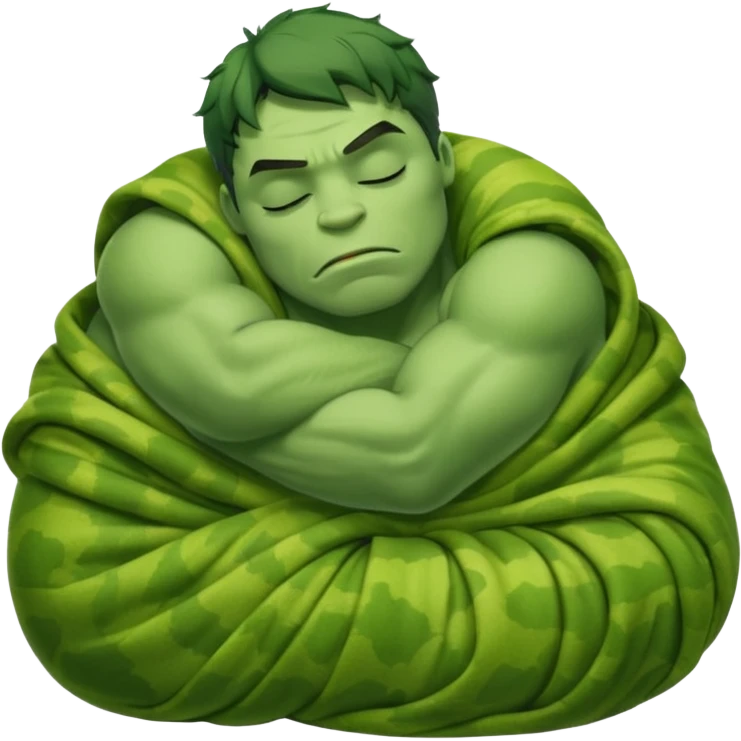 Incredible Hulk eyes closed sleeping curled up in a blanket up to his neck emoji