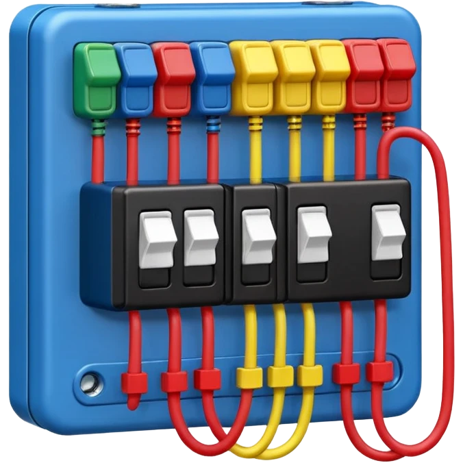 fuse box emoji with colored wires and switches, representing electrical installation, clear and simple style emoji