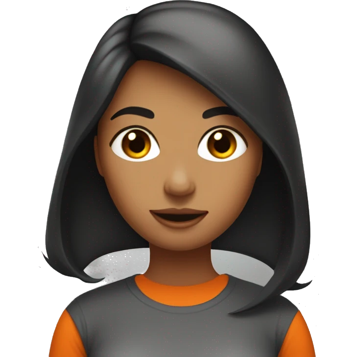 woman darker with dark straight hair in orange color t-shirt. she stay with vacum cleaner emoji