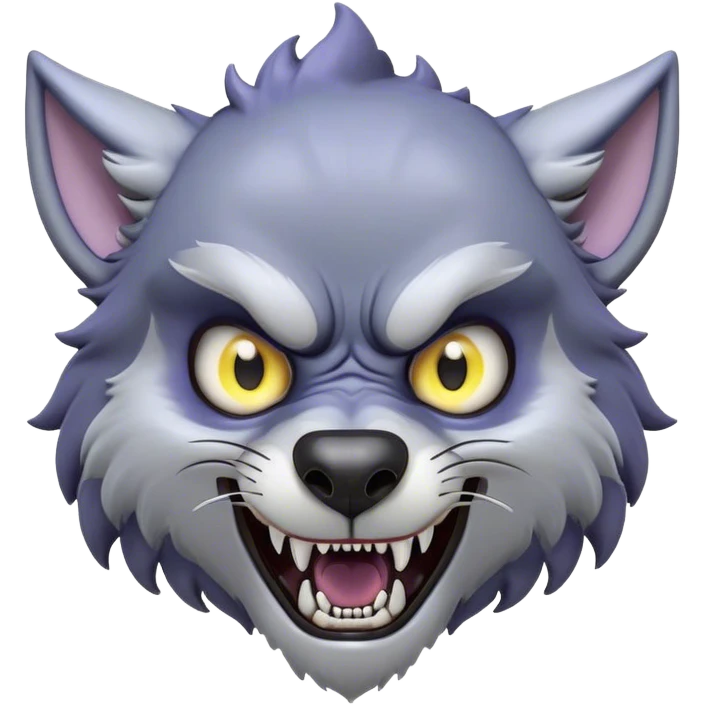 Cinematic Comical Werewolf Portrait Emoji, with a whimsically exaggerated lupine face in vivid moonlit grays and silvers, head cocked in a dramatically shocked expression with comically oversized, wide eyes and a playful snarl, simplified yet hilariously expressive, highly detailed with a soft cartoonish glowing outline capturing the mischievous humor of a werewolf mid-transformation! emoji