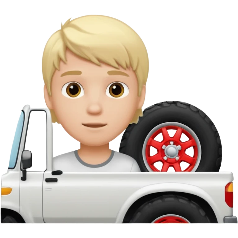 blonde boy in white truck big tires emoji