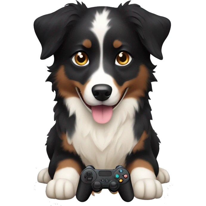 Small black australian shepherd dog with beige video game controller  emoji