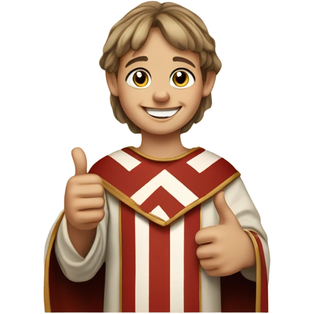 11th century european happy child with horizontal red stripes tunic making happy thumb up emoji