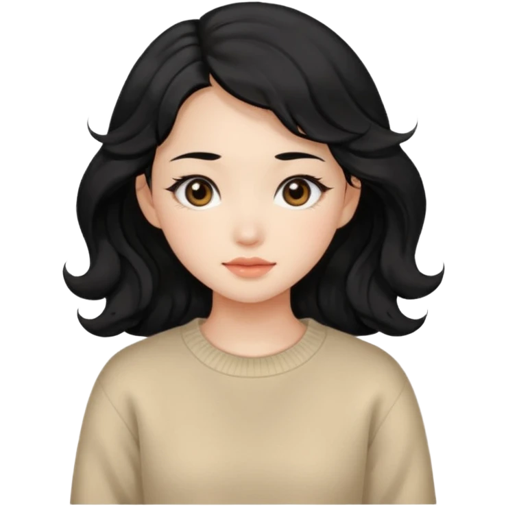 Beautiful girl,Black hair, wavy long hair,Black eyes,Chinese, beige sweater  emoji