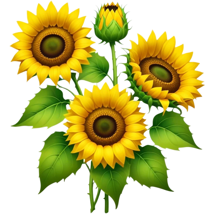 big bouquet Bright Yellow Sunflower, luxuriant, leaf, bud emoji