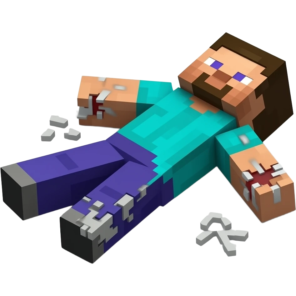 Minecraft Steve dead on the sidewalk with his limbs disfigured emoji