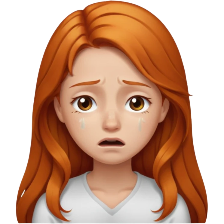 Girl crying with long hair, brown eyes, ginger hair emoji