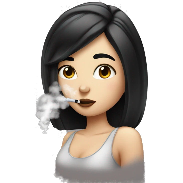 white girl with black hair smoking a vape emoji