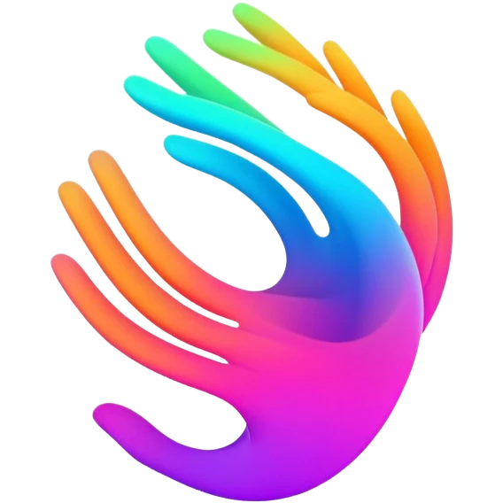 A futuristic abstract logo with curved dynamic lines resembling a subtle hand motion, glowing neon gradients, minimal and modern emoji