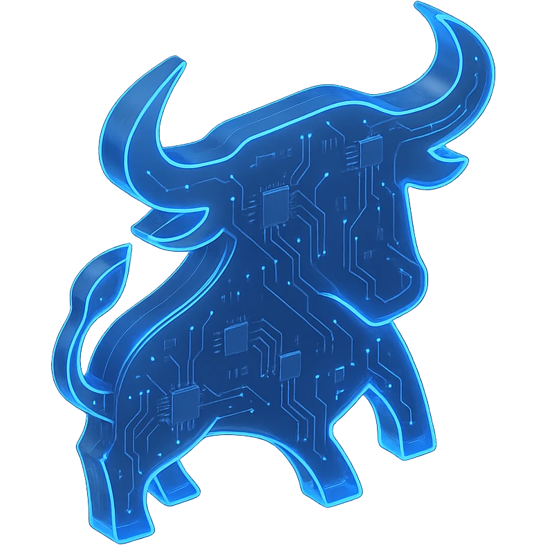 digital bull logo with blue LED glow, modern tech look emoji