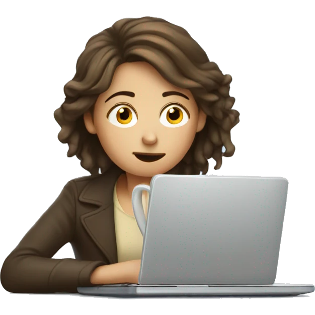 tired french girl with laptop drinking a lot of coffee emoji