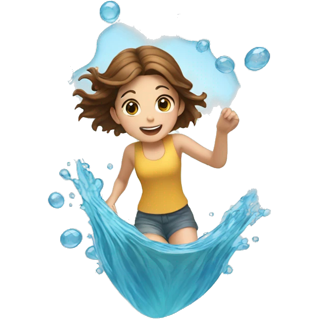 girl with brown hair fish jumping out of water emoji