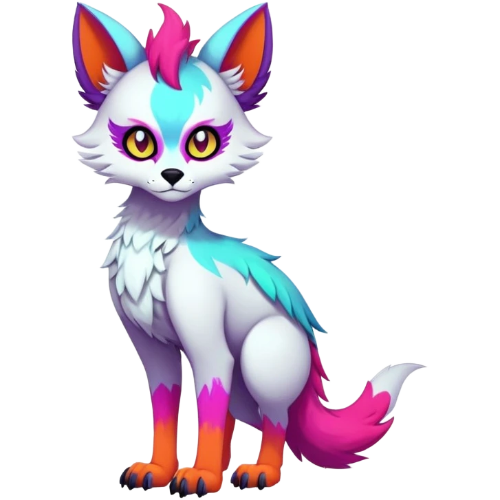 Neon-colored multi-colored edgy cool Falvie-Fionbri-creature-fursona, full body, with random markings emoji