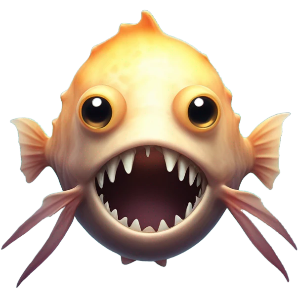 Anglerfish with a glowing lure hanging from its forehead, sharp teeth, and big eyes. emoji