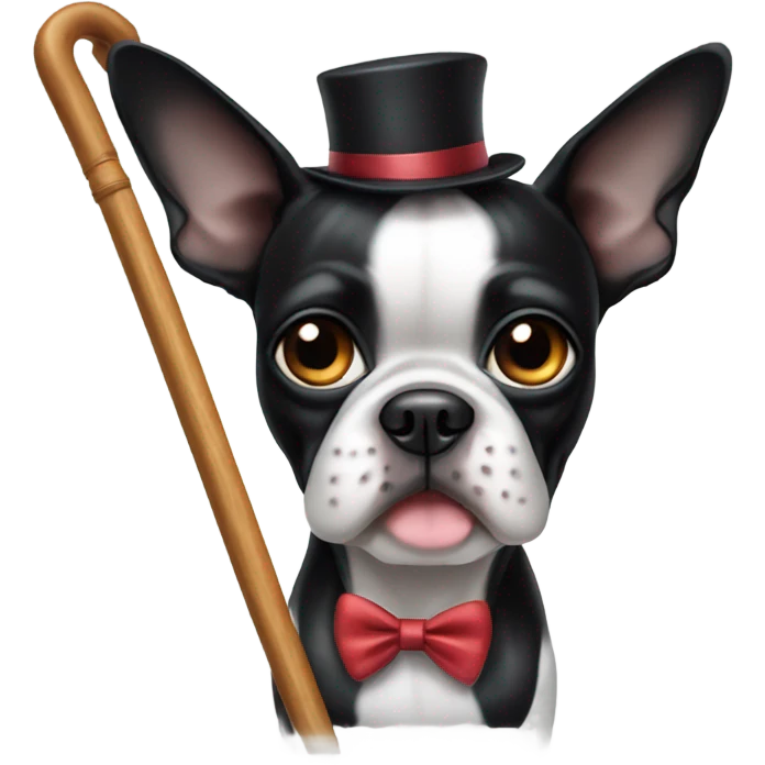 A Boston terrier with a cane emoji