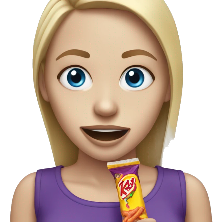 White girl with blue eyes eating takis emoji