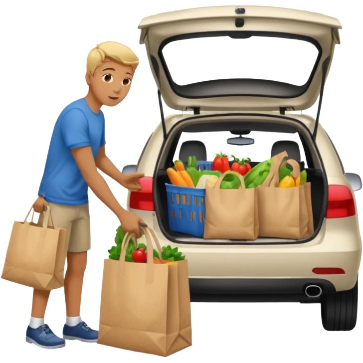 Subiendo compras de supermercado al carro emoji