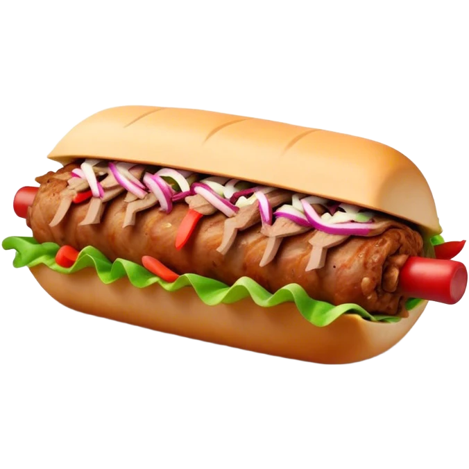 Cinematic Realistic Doner Kebab Dish Emoji, showcasing succulent, spiced meat shaved from a rotating spit rendered with lifelike detail and dynamic, appetizing lighting. emoji