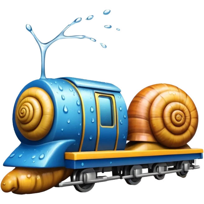 snail under the rain next to the train emoji