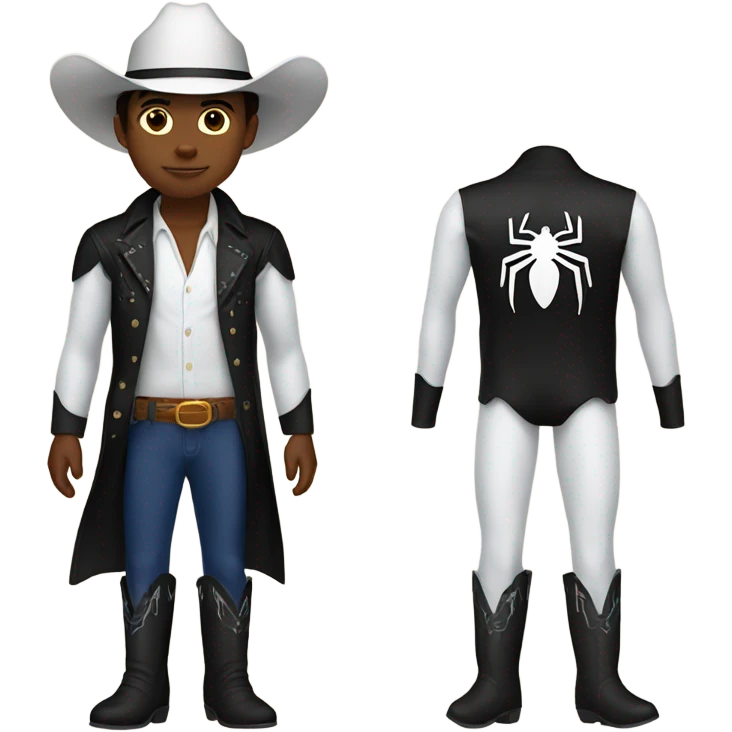 Kid with brown hair wearing black cowboy boots with white cowboy hat and Spider-Man pajamas  emoji