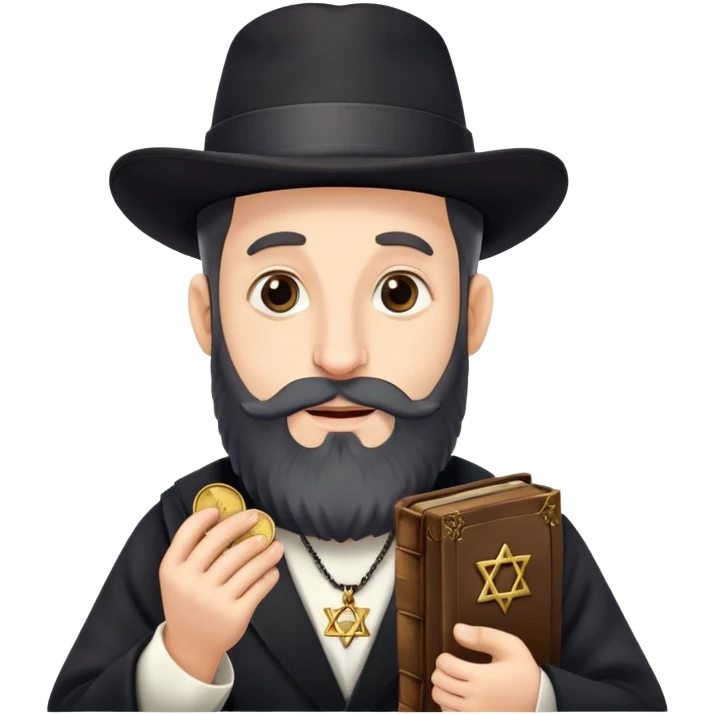 Jewish man pinching a penny with beard black hat Star of David and Torah  emoji