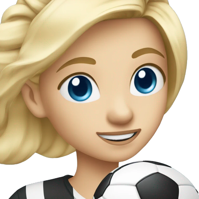 blonde young girl blue eyes kicking a soccer ball emoji