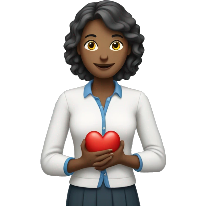 A European woman teacher holds her heart in her hands emoji