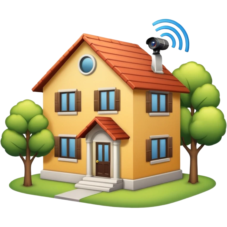House that is beeing secured by a alarm system and camera emoji
