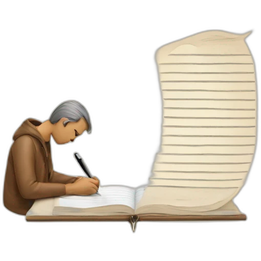 a man writing with feather writing on paper emoji