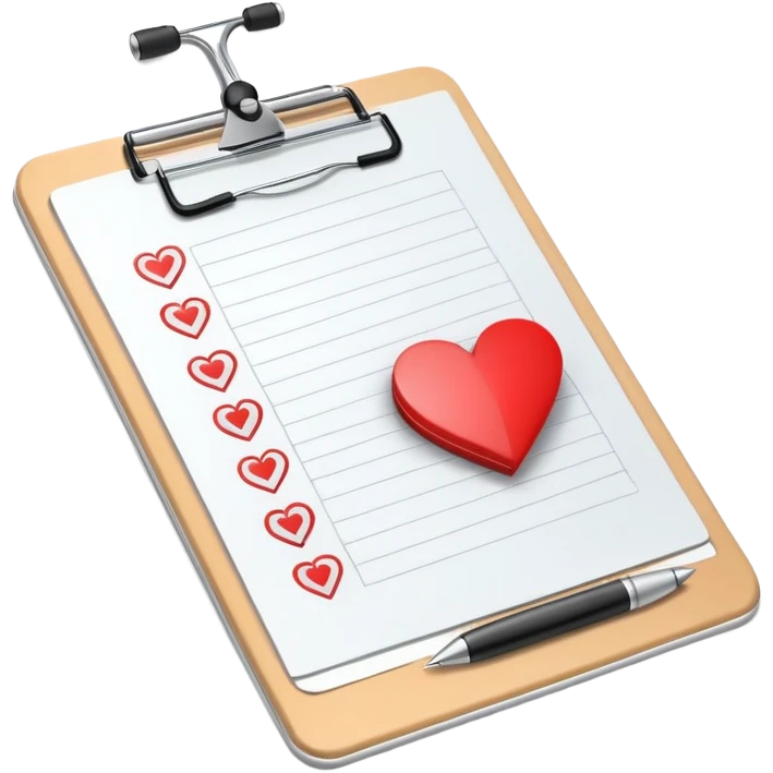 Medical clipboard with heart symbol and check mark, representing sexual health checkup emoji