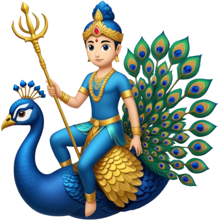 Give Lord murugan with blue peacock and vel staff as keypad emoji emoji
