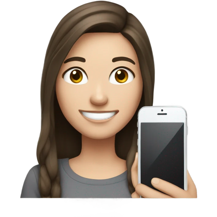 Brunette white Girl taking selfie with her phone emoji