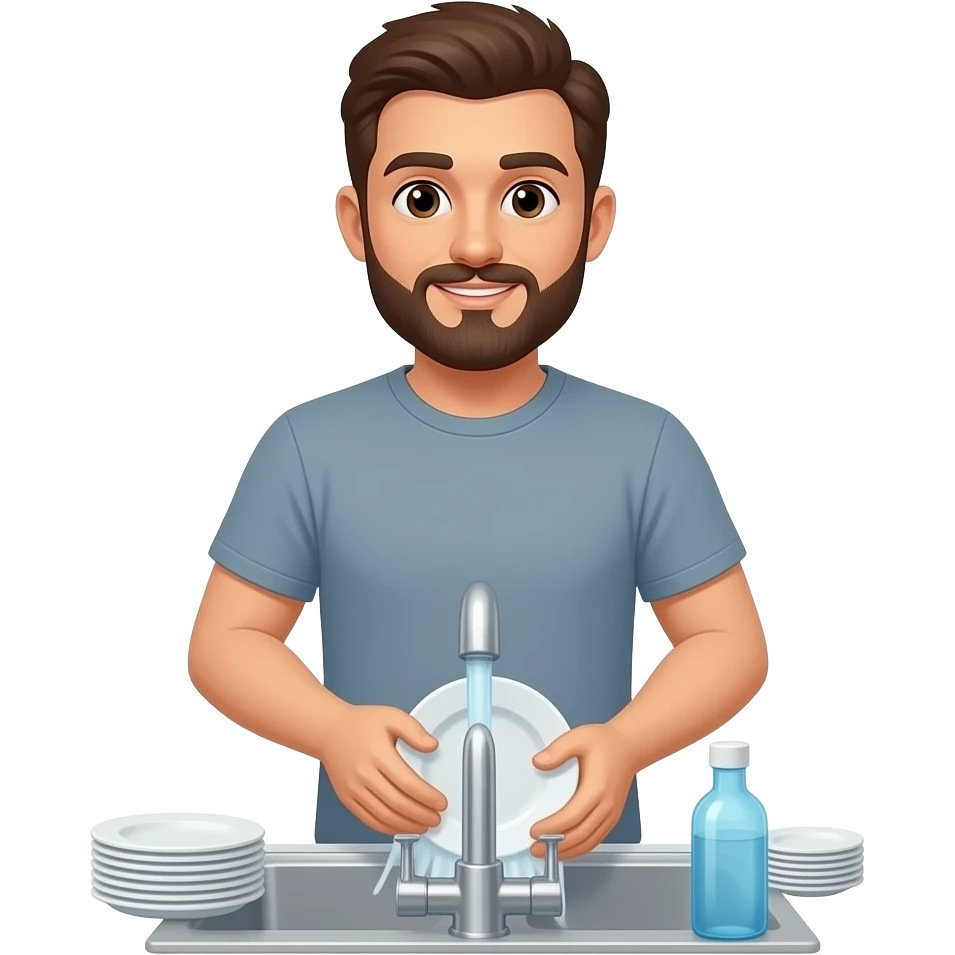 lavar los platos sin barba y con remera emoji