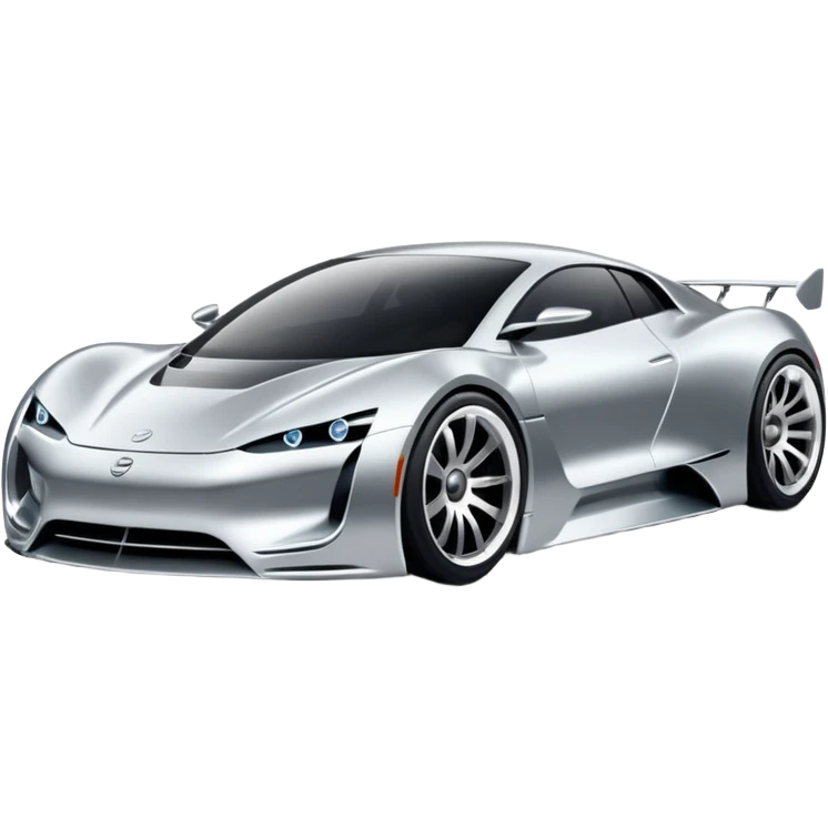 A low-profile futuristic car emoji made of polished silver chrome, wide body stance, smooth aerodynamic shape, glossy metallic surface, soft reflections, luxury swag aesthetic, minimal details, iOS emoji style, centered on clean white background, studio lighting emoji