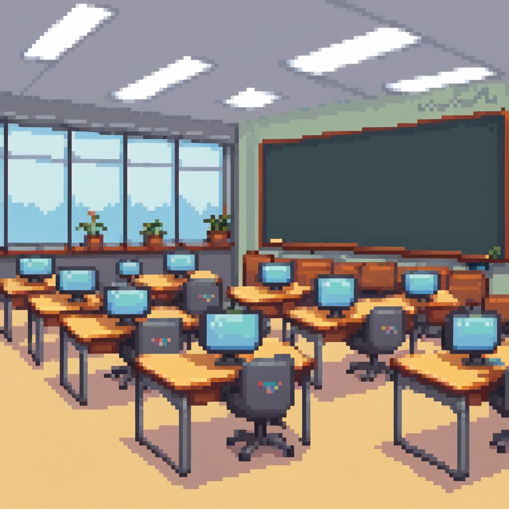modern classroom with computers emoji
