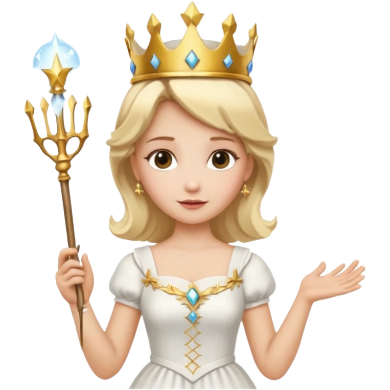 dorothy queen blonde hair, white dress with magic wand, and crown on head emoji